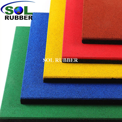 SOL RUBBER used children outdoor safety crossfit playground rubber floor tiles mat EPDM granules surface, bigger SBR granules bottom